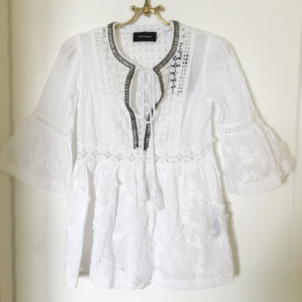 THE KOOPLES Embroidered white cotton top